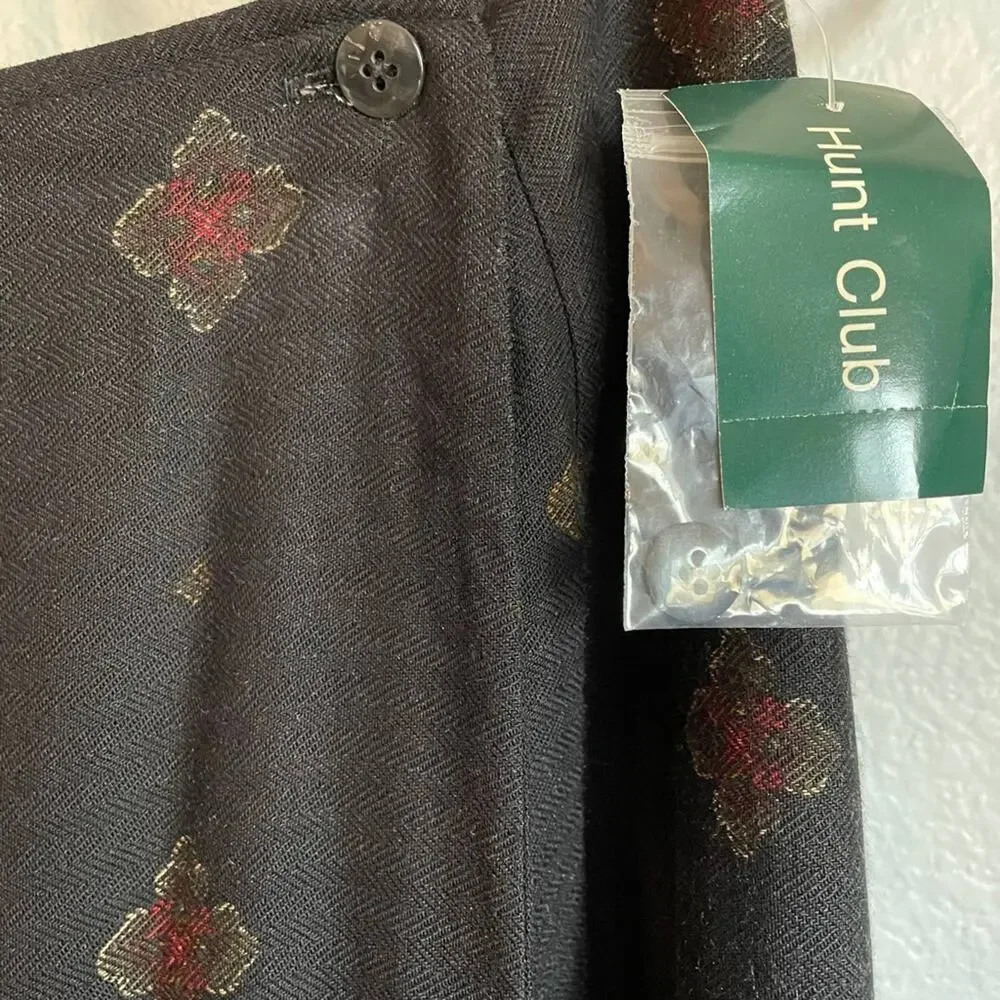 Hunt Club Black Paisley lined Wrap Skirt size 8 NEW